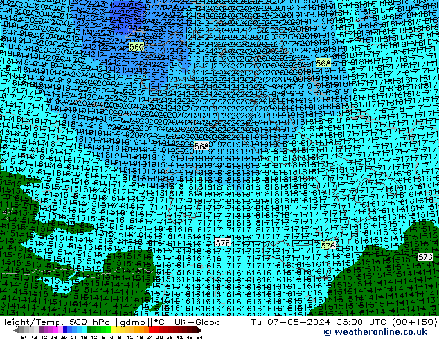 Geop./Temp. 500 hPa UK-Global mar 07.05.2024 06 UTC