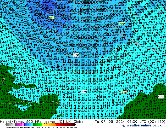 Height/Temp. 500 hPa UK-Global Di 07.05.2024 06 UTC