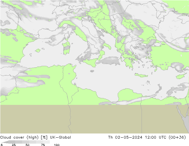 Nubes altas UK-Global jue 02.05.2024 12 UTC