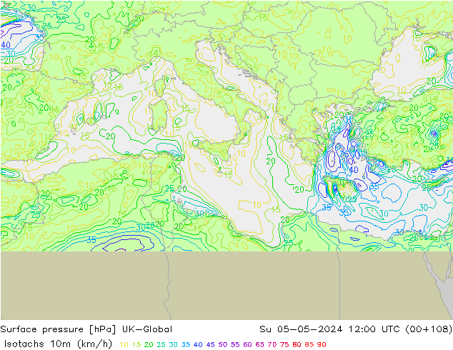 Eşrüzgar Hızları (km/sa) UK-Global Paz 05.05.2024 12 UTC