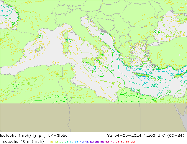 Izotacha (mph) UK-Global so. 04.05.2024 12 UTC