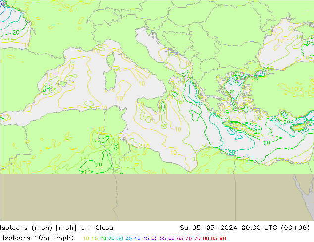 Isotachs (mph) UK-Global Su 05.05.2024 00 UTC