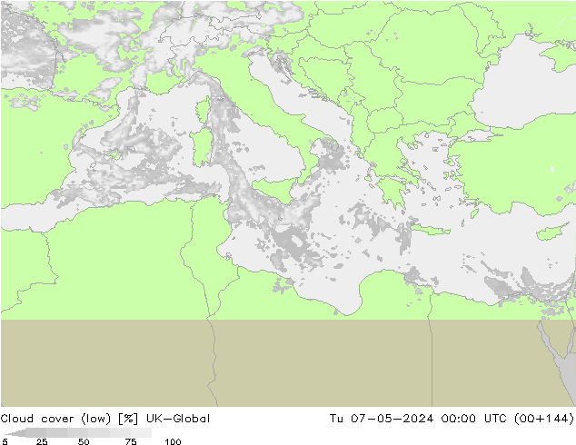 Bewolking (Laag) UK-Global di 07.05.2024 00 UTC