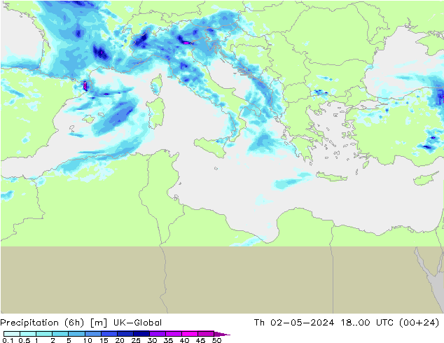 Precipitación (6h) UK-Global jue 02.05.2024 00 UTC