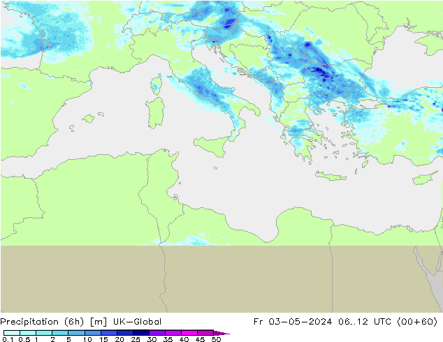 Précipitation (6h) UK-Global ven 03.05.2024 12 UTC