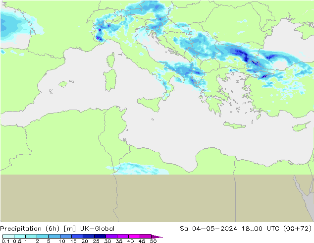 Totale neerslag (6h) UK-Global za 04.05.2024 00 UTC