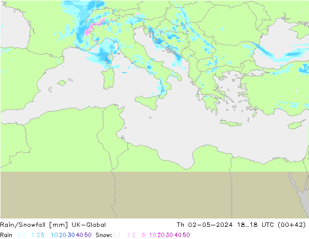 Rain/Snowfall UK-Global Qui 02.05.2024 18 UTC