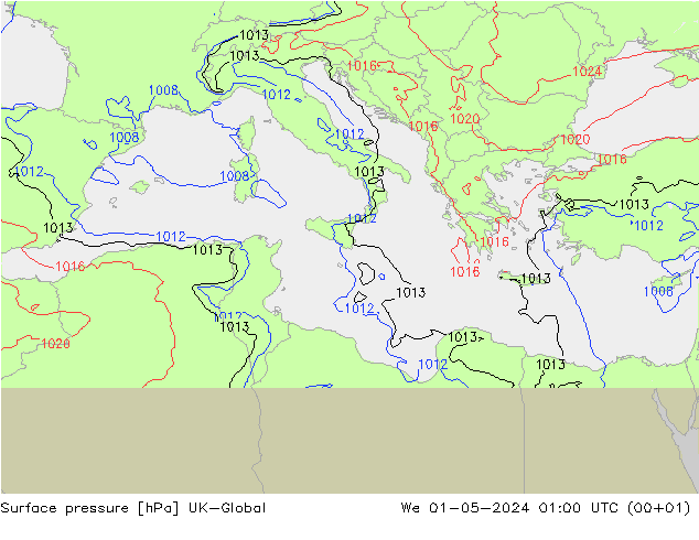 Surface pressure UK-Global We 01.05.2024 01 UTC