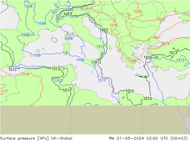 pression de l'air UK-Global mer 01.05.2024 03 UTC