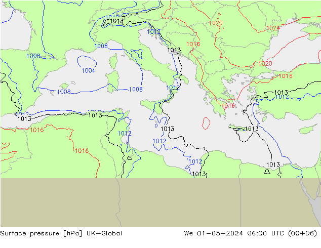 Surface pressure UK-Global We 01.05.2024 06 UTC