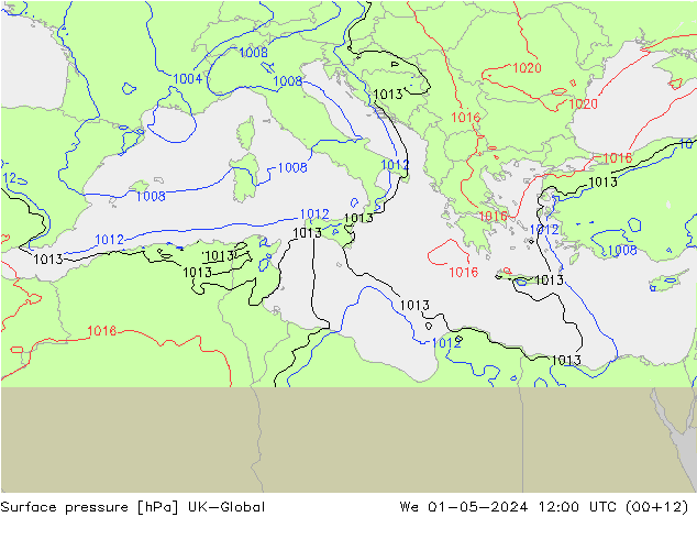 Atmosférický tlak UK-Global St 01.05.2024 12 UTC