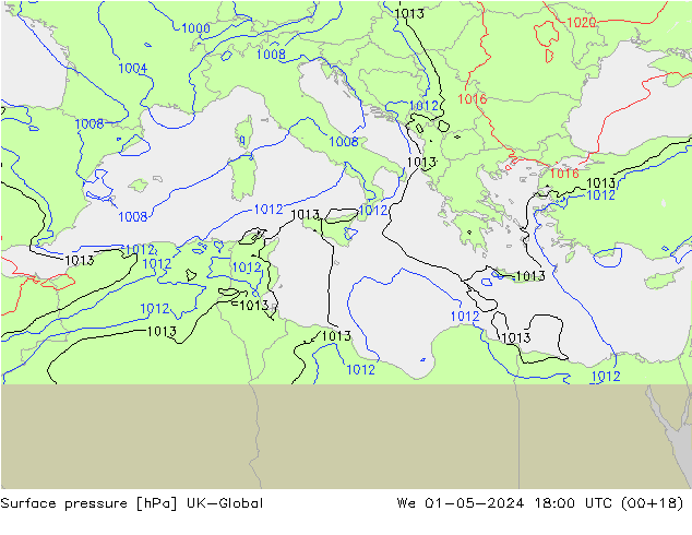 Surface pressure UK-Global We 01.05.2024 18 UTC