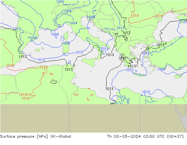 Atmosférický tlak UK-Global Čt 02.05.2024 03 UTC