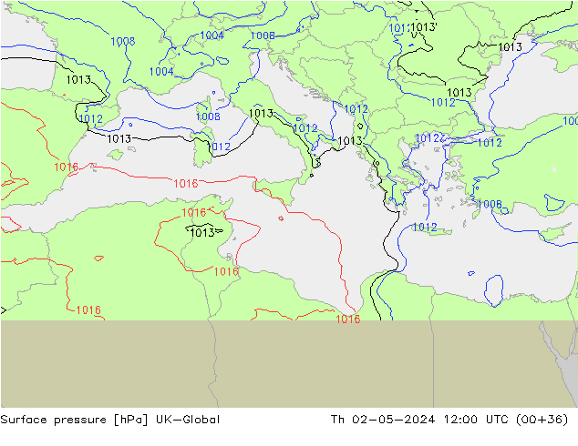 Pressione al suolo UK-Global gio 02.05.2024 12 UTC