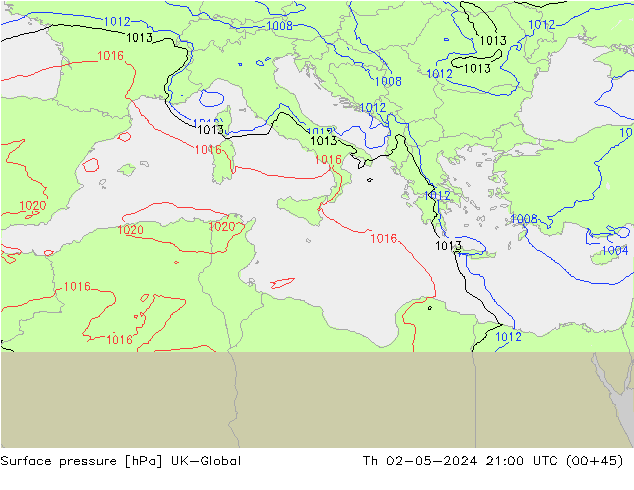 Surface pressure UK-Global Th 02.05.2024 21 UTC