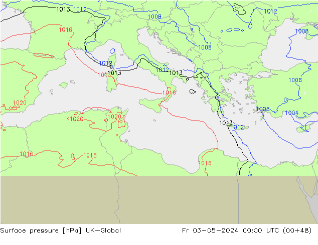 Pressione al suolo UK-Global ven 03.05.2024 00 UTC