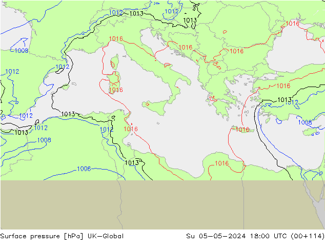 Presión superficial UK-Global dom 05.05.2024 18 UTC