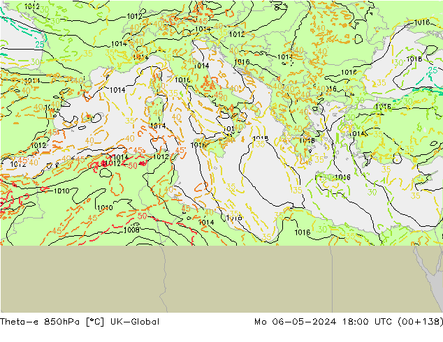 Theta-e 850hPa UK-Global Mo 06.05.2024 18 UTC