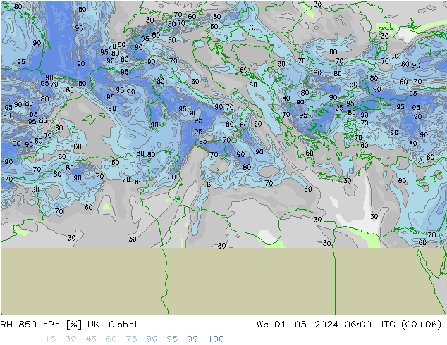 RH 850 hPa UK-Global Qua 01.05.2024 06 UTC