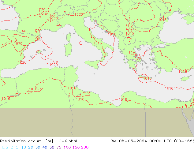 Precipitation accum. UK-Global Qua 08.05.2024 00 UTC