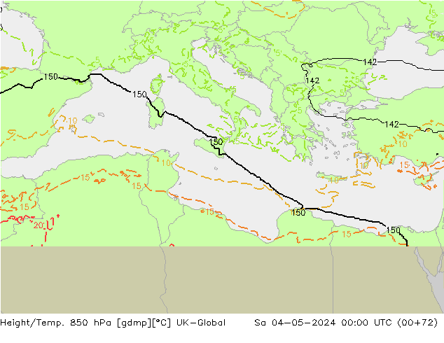 Height/Temp. 850 hPa UK-Global Sa 04.05.2024 00 UTC