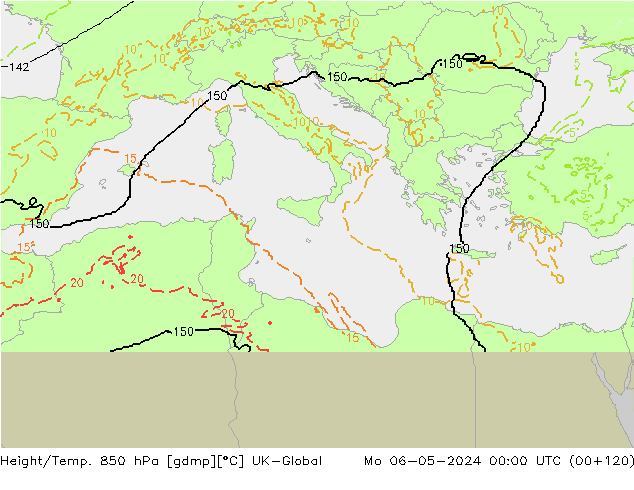 Height/Temp. 850 hPa UK-Global pon. 06.05.2024 00 UTC