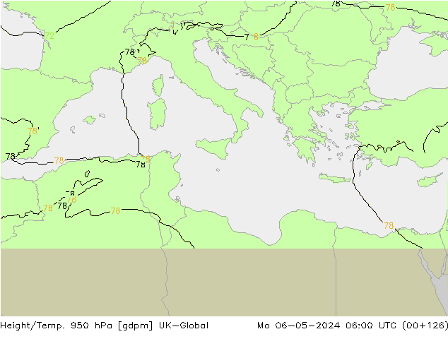 Height/Temp. 950 hPa UK-Global lun 06.05.2024 06 UTC