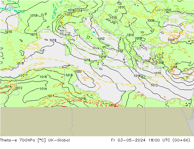 Theta-e 700hPa UK-Global Fr 03.05.2024 18 UTC