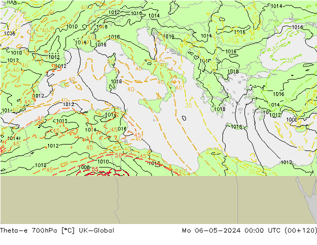 Theta-e 700hPa UK-Global lun 06.05.2024 00 UTC