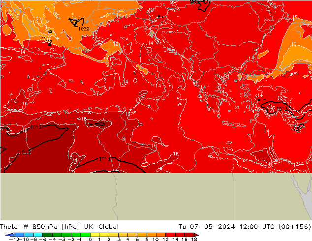 Theta-W 850hPa UK-Global Tu 07.05.2024 12 UTC