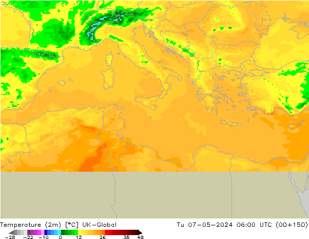 Temperatura (2m) UK-Global mar 07.05.2024 06 UTC