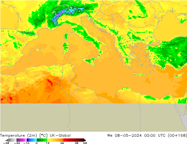 Sıcaklık Haritası (2m) UK-Global Çar 08.05.2024 00 UTC