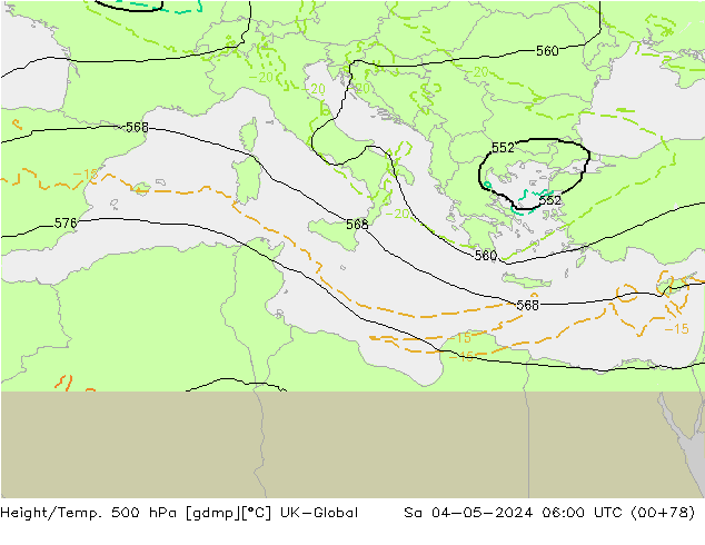 Height/Temp. 500 hPa UK-Global so. 04.05.2024 06 UTC