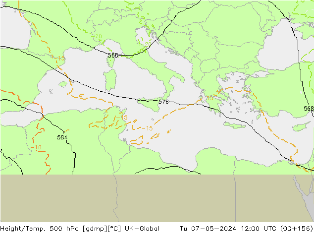 Height/Temp. 500 гПа UK-Global вт 07.05.2024 12 UTC