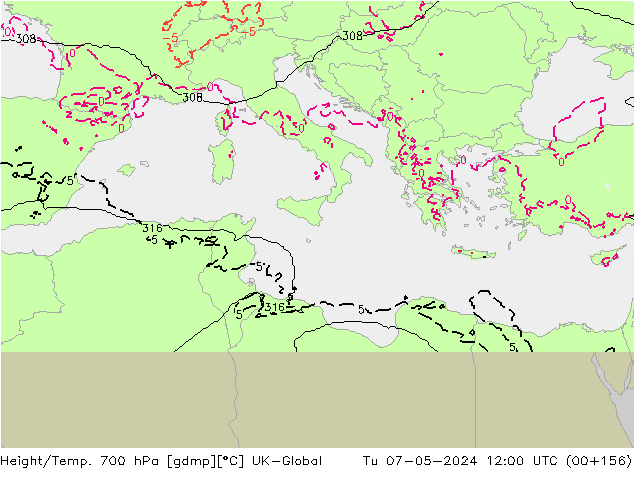 Height/Temp. 700 hPa UK-Global Ter 07.05.2024 12 UTC