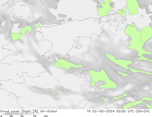 Cloud cover (high) UK-Global Th 02.05.2024 00 UTC