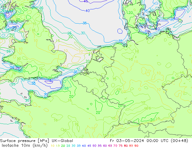 Isotachs (kph) UK-Global Fr 03.05.2024 00 UTC