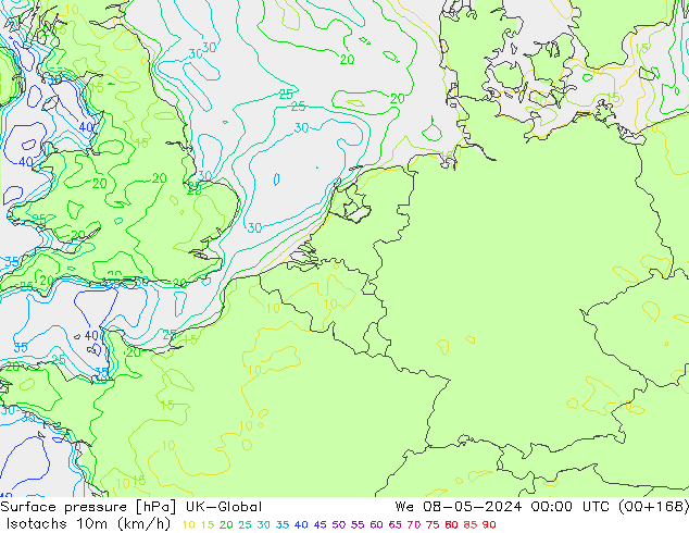 Isotachs (kph) UK-Global Qua 08.05.2024 00 UTC