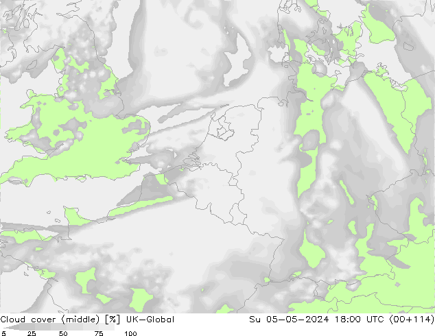 Bewolking (Middelb.) UK-Global zo 05.05.2024 18 UTC