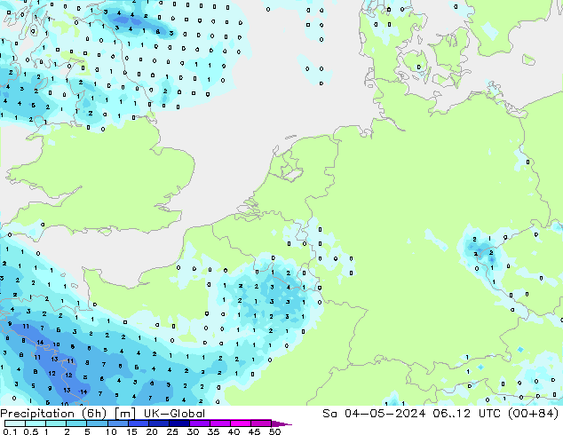 Precipitation (6h) UK-Global So 04.05.2024 12 UTC