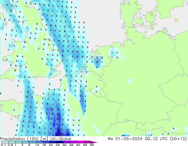 Precipitation (12h) UK-Global We 01.05.2024 12 UTC