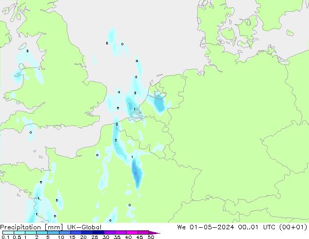 Précipitation UK-Global mer 01.05.2024 01 UTC