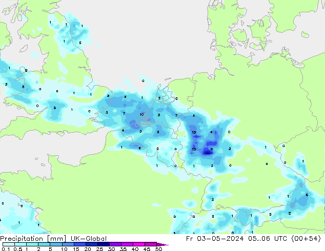 Precipitation UK-Global Fr 03.05.2024 06 UTC