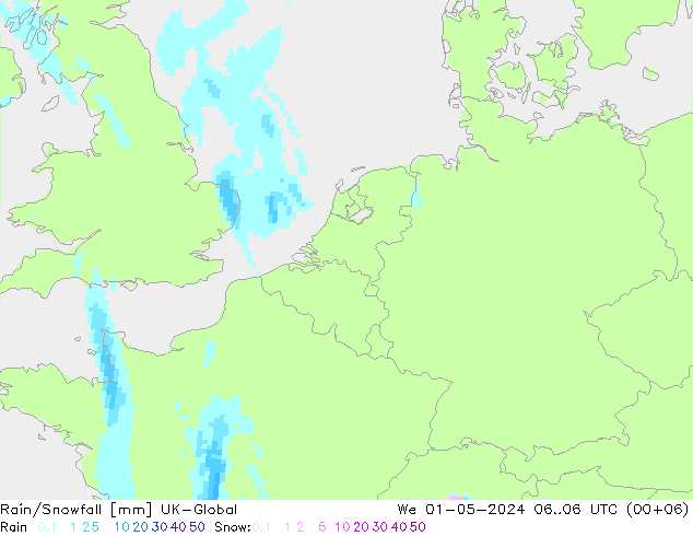 Rain/Snowfall UK-Global We 01.05.2024 06 UTC