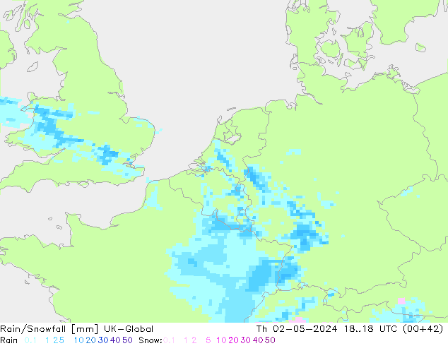 Rain/Snowfall UK-Global Th 02.05.2024 18 UTC