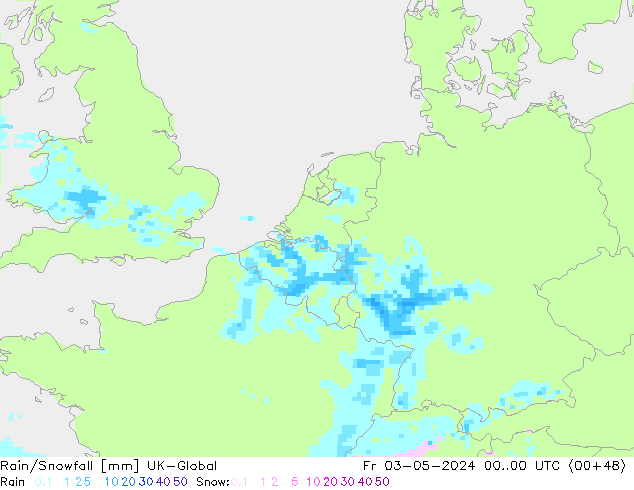 Rain/Snowfall UK-Global Fr 03.05.2024 00 UTC