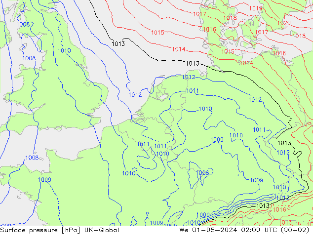 Atmosférický tlak UK-Global St 01.05.2024 02 UTC