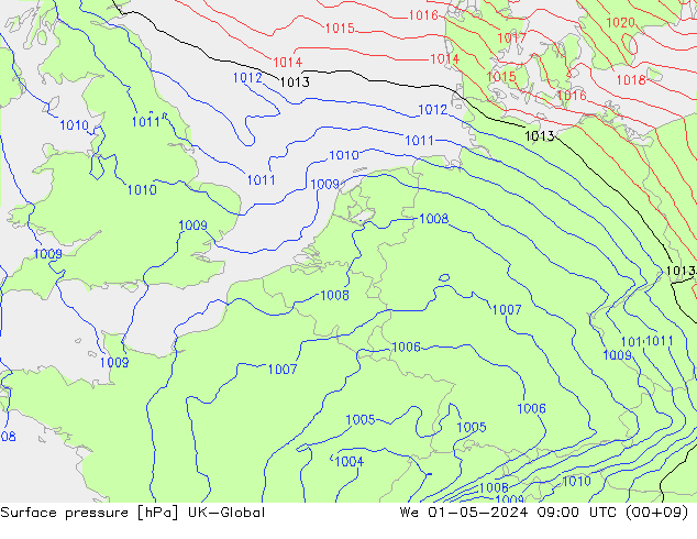 Surface pressure UK-Global We 01.05.2024 09 UTC