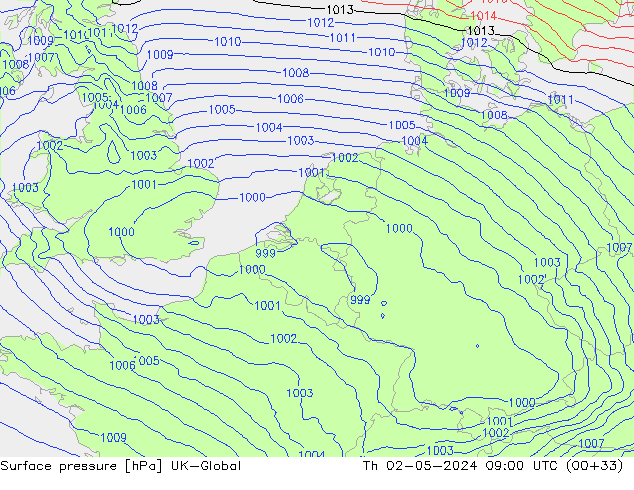 Surface pressure UK-Global Th 02.05.2024 09 UTC