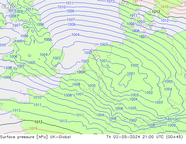 Pressione al suolo UK-Global gio 02.05.2024 21 UTC